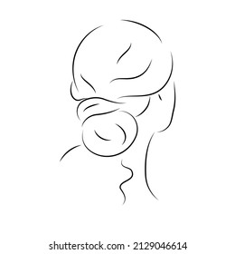 The silhouette of womans face and hairstyle. Icon for stylists design, logo, or business card. Vector illustration in the style of sketch, line art, minimalism