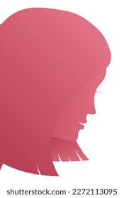 Silhouette of woman's face leaning out from the left side. Pink design in gradient effect.