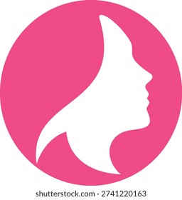 Silhouette of a woman's face in profile within a pink circle
