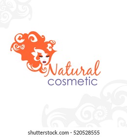 Silhouette woman's faces with hairstyle in abstract flowers style, floral motives Natural Cosmetic Logo, sign, symbol, icon for salon, spa salon, hairdressing, firm company, center.Vector illustration