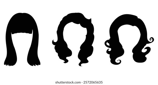 Silhouette of Woman's Hairstyles with Various Wigs