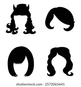 Silhouette of Woman's Hairstyles with Various Wigs