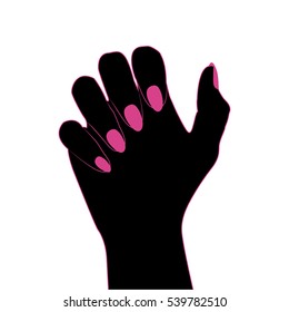 Silhouette of a woman's hand with painted nails