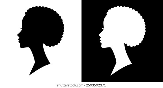 Silhouette of a woman's head with an afro hairstyle illustration character