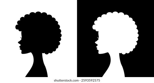 Silhouette of a woman's head with an afro hairstyle illustration character