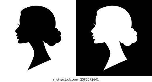 Silhouette of a woman's head with an afro hairstyle illustration character