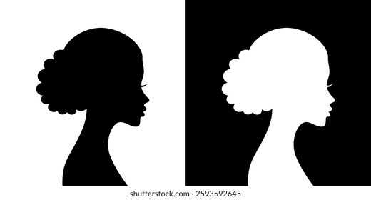 Silhouette of a woman's head with an afro hairstyle illustration character