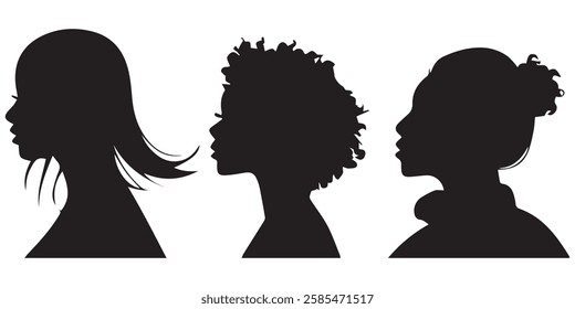 Silhouette of Woman's Head, Hairstyles and Face Shape Side View