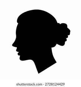 Silhouette of a woman's head viewed from the side against a white background. A profile or avatar concept for an unknown or anonymous individual. Vector illustration.