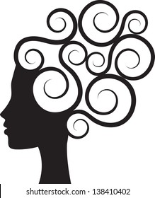 Silhouette Of Woman's Profile With Curly Hair