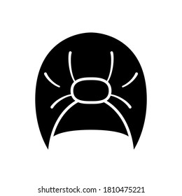 Silhouette woman's turban. Outline icon of stylish headgear or sleep accessory to protect brittle hair. Black illustration of draped head-shaped hat. Flat isolated vector pictogram, white background