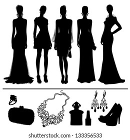 silhouette of women and accessories