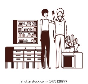 silhouette of women with bookshelf of wooden and books