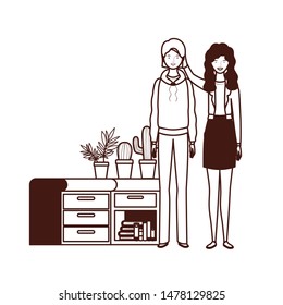 silhouette of women with bookshelf of wooden and books
