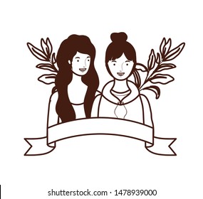 silhouette of women with branches and leaves background