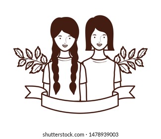 silhouette of women with branches and leaves background