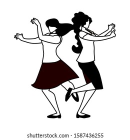 silhouette of women in dance pose on white background vector illustration design