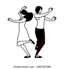 silhouette of women in dance pose on white background vector illustration design