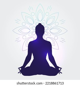 Silhouette Of A Women Doing Yoga With Mandala In Background