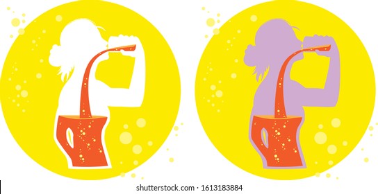 Silhouette of women was drinking juce into body and fell fresh for use to symbal or sign, graphic, illustrate for advertise