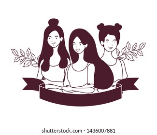 silhouette of women with garland and ribbon
