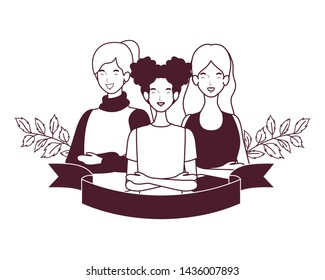 silhouette of women with garland and ribbon