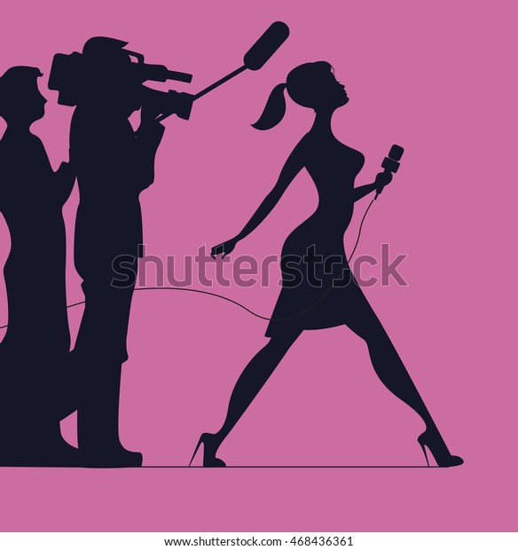 Silhouette Women Microphone Profession Tv Reporter Stock Vector Royalty Free 468436361