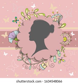 silhouette of a women on pink background for Happy Women's Day.