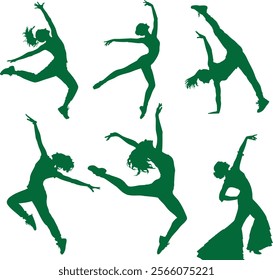 Silhouette women people dancing poses. Some slim female people in dance pose.
