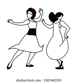 silhouette of women in pose of dancing on white background vector illustration design