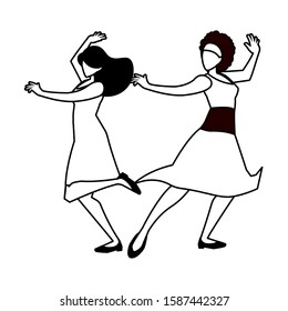 silhouette of women in pose of dancing on white background vector illustration design