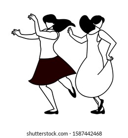 silhouette of women in pose of dancing on white background vector illustration design