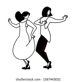 silhouette of women in pose of dancing on white background vector illustration design