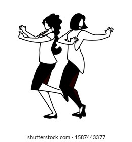 silhouette of women in pose of dancing on white background vector illustration design