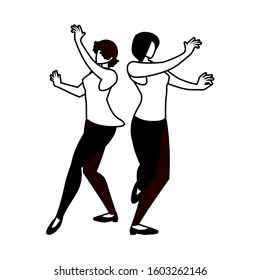 silhouette of women in pose of dancing on white background vector illustration design