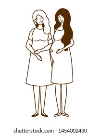 silhouette of women pregnant standing on white background