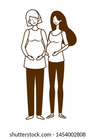 silhouette of women pregnant standing on white background