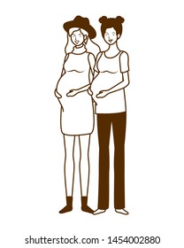 silhouette of women pregnant standing on white background