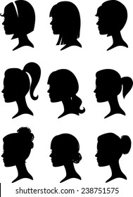 Silhouette Women Profiles - Illustration - Vector Image 