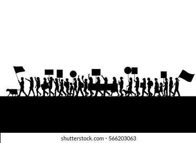 Silhouette Of Women Protesting, Vector