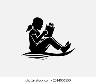 silhouette women seriously reading book logo template illustration inspiration