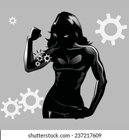 Silhouette Of Women Showing Flexing Biceps./Strong Women/Flexing