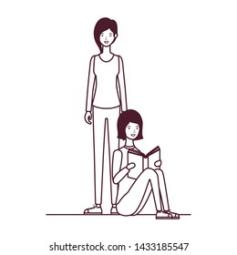 silhouette of women sitting with book in hands
