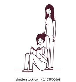 silhouette of women sitting with book in hands