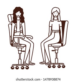 silhouette of women with sitting in office chair on white background