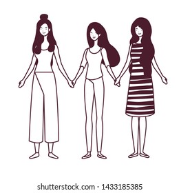 silhouette of women standing on white background