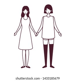 silhouette of women standing on white background