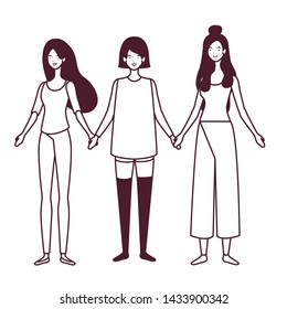 silhouette of women standing on white background