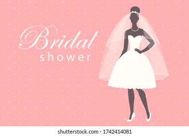 Silhouette of a women in wedding dress, vector illustration for greeting card, invitation, bridal shower.