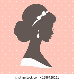Silhouette of a women in wedding hairstyle, vector illustration for greeting card, invitation, bridal shower.